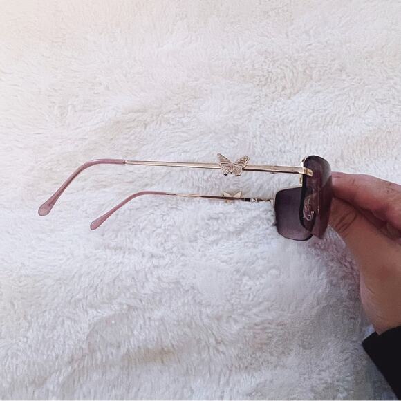 Delia Dark Purple Rimless Butterfly Accent Sunglasses - Picture 6 of 9